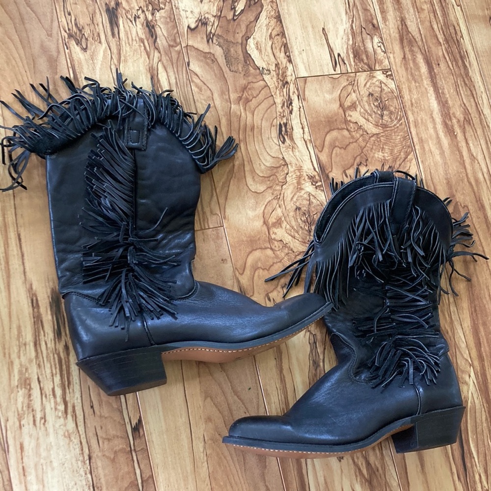 Capezio cowgirl boots black fringe size 8